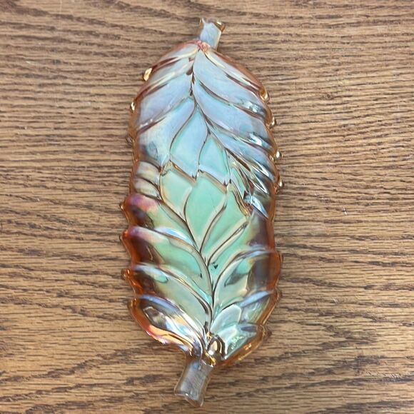 Vintage Orange Carnival Glass Leaf Tray, Dish opalescent - Picture 5 of 5